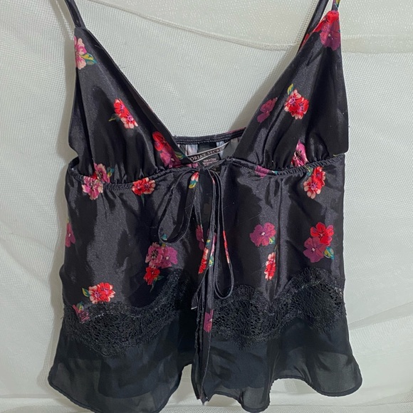 Black Floral Tie Front Teddy - Picture 2 of 7